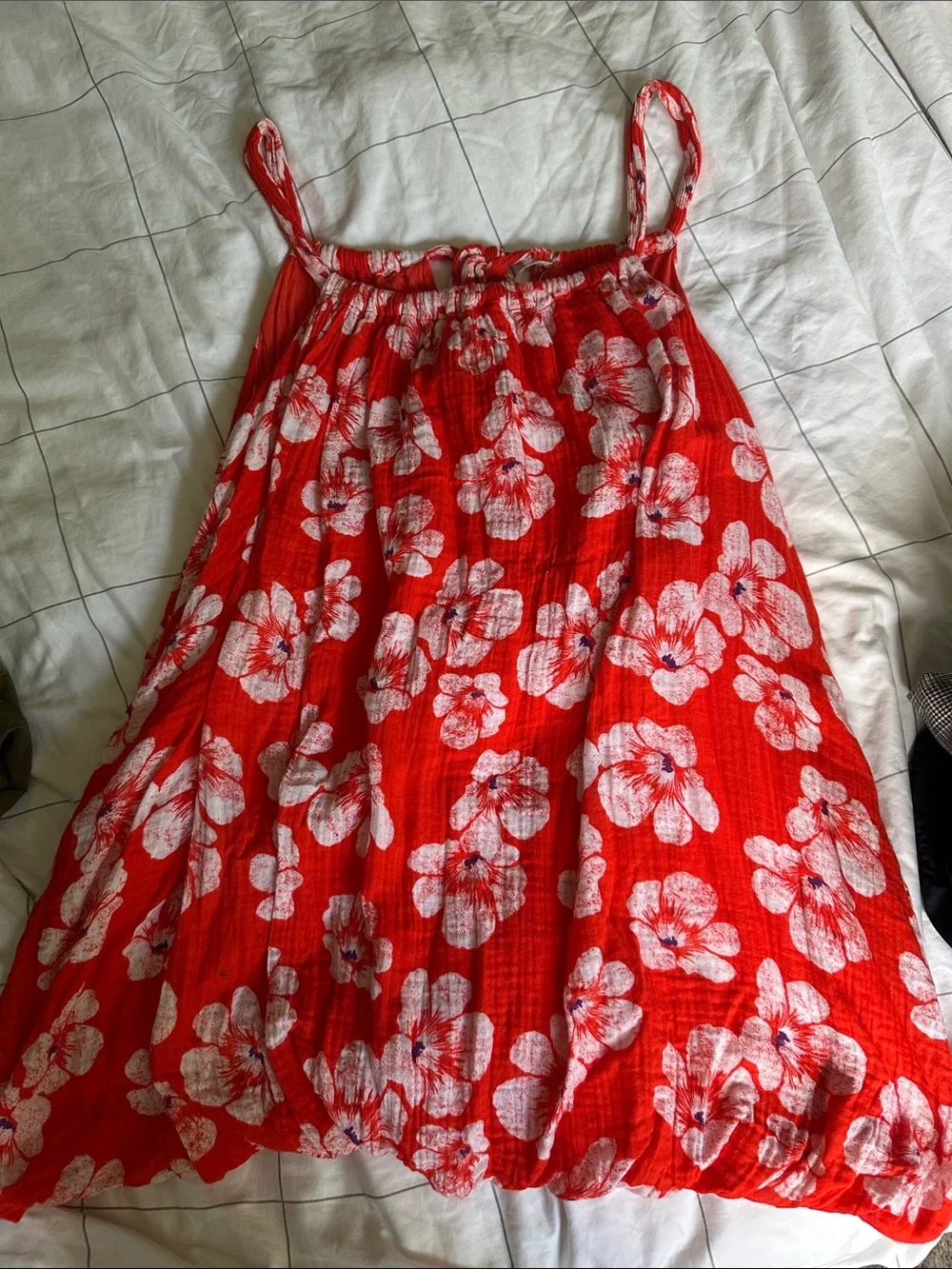 Anthropologie Red and White Floral Tie-Strap Bubble Sundress - Picture 2 of 6
